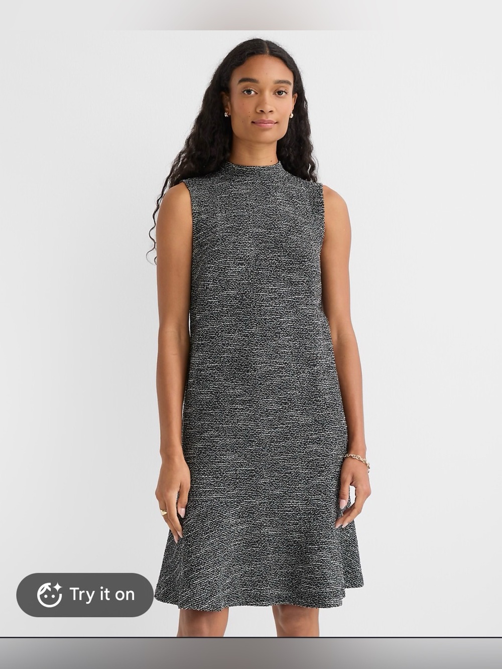 LOFT Heathered Jacquard Mini Flounce Dress - Black & White - size 8 NWT